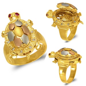 14K Solid Tri Color Gold Turtle Ring, Unique Ring, Dainty Jewelry, Good Luck Ring, Gift For Her