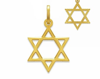 Colgante Estrella de David de oro macizo de 14 quilates, dije de doble cara, amuleto judío, colgante religioso para hombres y mujeres.