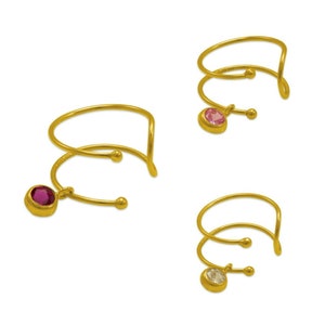 14K massief gouden vrouwen CZ gesimuleerde geboortesteen oor manchet oorbel, clip op kraakbeen oorbel, oor wrap, niet-doorboorde oor manchet