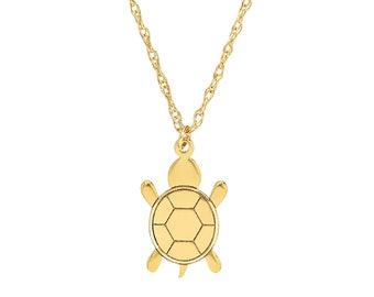 Turtle Pendant Necklace 14K Solid Gold, Mini Sea Turtle Charm Good Luck Necklace, Animal Jewelry, Adjustable Twisted Rope Chain