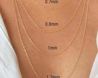 Real 14K Solid Gold Rope Chain Necklace For Women, Thin Twisted Link Pendant Necklace 0.7mm, 0.8mm, 1mm, 1.2mm, Minimalist Jewelry