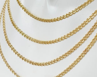 Nonna Chain Necklace Bracelet 10K Yellow Real Gold Double Cuban Link Chain 2.5mm Thin Diamond Cut Necklace For Men Women