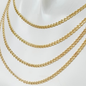Nonna Chain Necklace 10K Yellow Real Gold Double Cuban Link Chain 2.5mm Thin Diamond Cut Necklace For Men Women