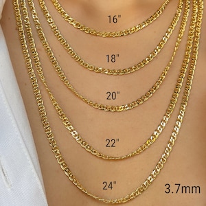Cadena de eslabones cubanos dobles de oro amarillo auténtico de 14 quilates, 3 mm, 3,7 mm, 4,5 mm de grosor, collar de eslabones Nonna con corte de diamante para hombres y mujeres.