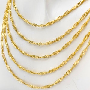 Singapore Chain Necklace 10K 14K Yellow Real Gold Sparkle Diamond Cut Twisted Link Necklace, 2.5mm 3.1mm 4.8mm Thick Minimalist Necklace with Lobster Clasp For Women, Anniversary Gift, Birthday Gift, Gift For Her, Gift For Wife.