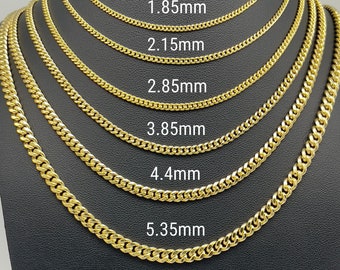 Miami Cuban Link Chain 14K Real Gold Diamond Cut Curb Chain Necklace 1.85mm 2.15mm 2.85mm 3.85mm 4.4mm 5.35mm Thick 14K Gold Chain Men Women