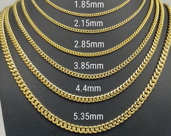 14K Real Gold Miami Cuban Link Chain Necklace Men Women, 1.85mm–5.35mm Sturdy Yellow White Gold Curb Chain for Pendant With Lobster Clasp