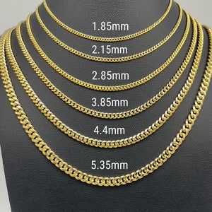 Miami Cuban Link Chain 14K Real Gold Diamond Cut Curb Chain Necklace 1.85mm 2.15mm 2.85mm 3.85mm 4.4mm 5.35mm Thick 14K Gold Chain Men Women