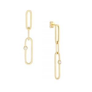 14K Real Gold Earrings For Her, Paperclip Chain Earrings For Women, 14K Solid Gold Earrings For Sister, Diamond Long Link Earrings, Minimalist Paper Clip Earrings, Chain Link Drop Dangle Stud Earrings, Gift For Mom