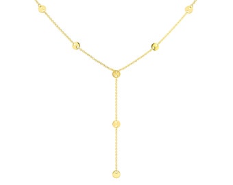 Disc Lariat Necklace 14K Solid Gold Disc Station Necklace Adjustable Cable Chain, Lariat Drop Necklace, Women Y Necklace