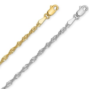 Solid 14K Yellow White Gold Singapore Chain Necklace Women, Thin Gold Chain 0.9-2.5mm Delicate Necklace, Gift For Her