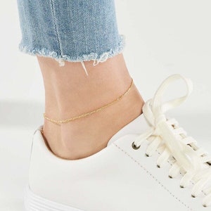 Figaro Chain Anklet Real 14K Yellow White Solid Gold Dainty 1.3mm Thin Ankle Bracelets For Women, Minimalist Adjustable Foot Bracelet