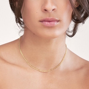 14K Solid Gold Layered Beaded Necklace – Triple Strand Adjustable Chain, Real Gold Necklace for Women, Dainty Gift for Her