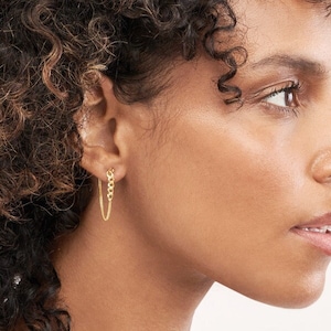 Cuban Chain Earrings Real 14K Solid Gold Dangle Stud Earrings For Women, Dainty 14K Real Gold Front Back Earrings