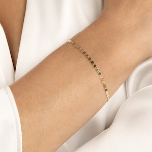 Spiegel-Gliederkettenarmband 14K solide Gelb Weiß Rose Gold Dainty Sparkle Armband für Frauen, Zarte 14K Echtgold Stacking Armband