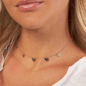 Herz Choker Halskette Echt 14K Gelb Solid Gold Zierliche Herz Charm Halskette für Frauen, verstellbare Kabelkette Choker, Geschenk für sie