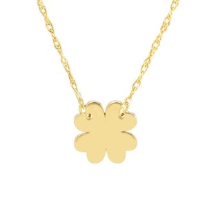 Four Leaf Clover Necklace Real 14K Yellow Solid Gold Dainty Good Luck Charm Lucky Necklace For Women, Adjustable Rope Chain, Gift For Her