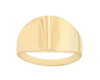 Anillo de cúpula de oro macizo de 14K, anillo de banda ancha, anillo de cigarro, anillos gruesos para mujeres, anillo de sello grabable, regalo para ella
