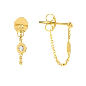 Chain Stud Earrings 14K Solid Gold, Diamond Dangle Earrings, Front To Back Chain Earrings, Minimalist Earrings