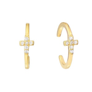 Cross Ear Cuff 14K Solid Gold Diamond Cross Earrings, Dainty Helix Earrings, Cartilage Ear Cuff, Ear Wrap Earrings, Non Pierced Ear Cuff