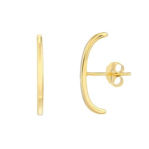 Suspender Earrings 14K Solid Yellow Gold Cuff Stud Earrings, Women 14K Gold Studs Minimalist Ear Lobe Cuff Earrings