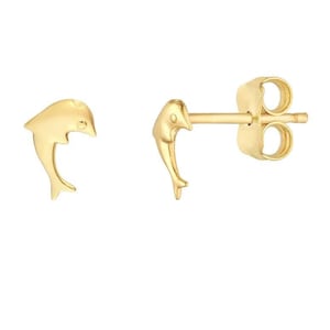 Dolphin Earrings 14K Solid Yellow Gold Dolphin Stud Earrings For Women, Dainty 14K Real Gold Studs, Small Animal Earrings, Gift For Her