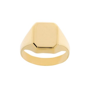 Rectangle Signet Ring Men Women 14K Solid Gold Engravable Signet Ring, Modern Pinky Ring
