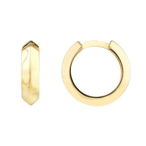 Knife Edge Hoop Earrings 14K Solid Gold Huggie Hoop Earrings, Dainty Small Gold Hoops, Mini 14K Yellow White Rose Real Gold Huggies Earrings