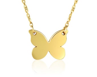 Tiny Butterfly Necklace 14K Solid Gold Dainty Butterfly Pendant Ultra Delicate Necklace, Adjustable Twisted Chain Necklace