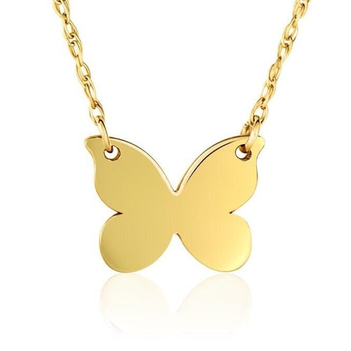 Tiny Butterfly Necklace 14K Solid Gold Dainty Butterfly - Etsy