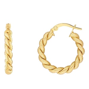 Twisted Hoop Earrings 14K Yellow Real Gold 15mm 20mm Twist Rope Hoop Earrings For Women, Dainty Hinged Small Hoops, Gift For Her