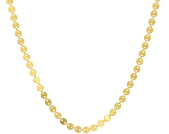 Disc Chain Necklace 14K Solid Gold Coin Chain Necklace, Adjustable Sequin Chain Women