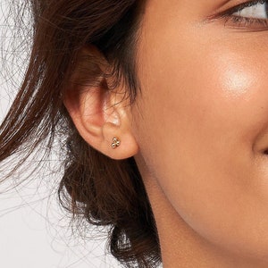 Trinity Ball Stud Earrings 14K Solid Gold Triple Ball Earrings, Dainty 14K Real Gold Studs, Minimalist 14K Gold Stud Earrings For Women