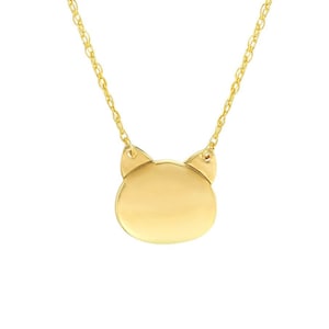 Kitty Cat Necklace Real 14K Yellow Solid Gold Dainty Cat Head Pendant Animal Necklace For Women Girls, Delicate Adjustable Twist Rope Chain
