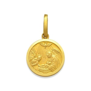 14K Solid Yellow Gold Baptism Christening Baby Medallion Necklace Pendant, Religious Necklace Charm