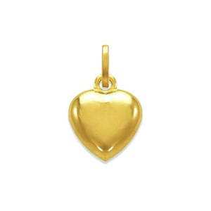 Ciondolo a forma di cuore in oro 14 carati, ciondolo a forma di cuore gonfio in oro massiccio 14 carati per donna, piccolo ciondolo a forma di cuore, gioiello dell&#39;amore, regalo delicato per lei