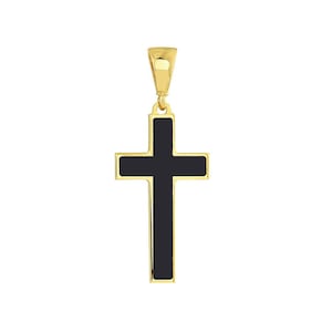 Black Enamel Cross Pendant 14K Solid Gold Religious Pendant For Men Women Boys Girls, Minimalist Simple 14K Real Gold Cross Charm Two Sided