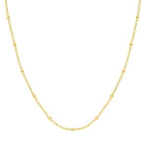 Ball Bead Station Necklace Real 14K Yellow Solid Gold Satellite Chain Necklace For Women, Minimalist Dainty Beaded Chain, Gift For Her