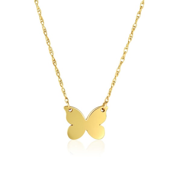 Tiny Butterfly Necklace 14K Solid Gold Dainty Butterfly - Etsy