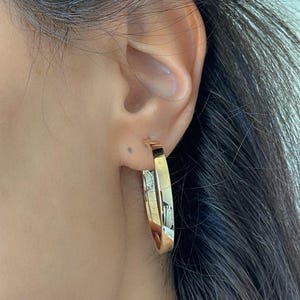 Real 14K Yellow Gold 4mm 6mm 8mm Wide Rectangular Tube Hoop 4x35mm in size