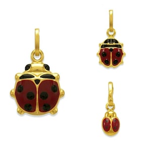 14K Solid Yellow Gold Enamel Ladybug Necklace Pendant, Lady Beetle Pendant Charm, Good Luck Charm