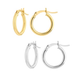 10K Real Gold Hoop Earrings, 10K Yellow White Gold Round Tube Hoop Earrings, Dainty Small Medium Gold Hoops for Women