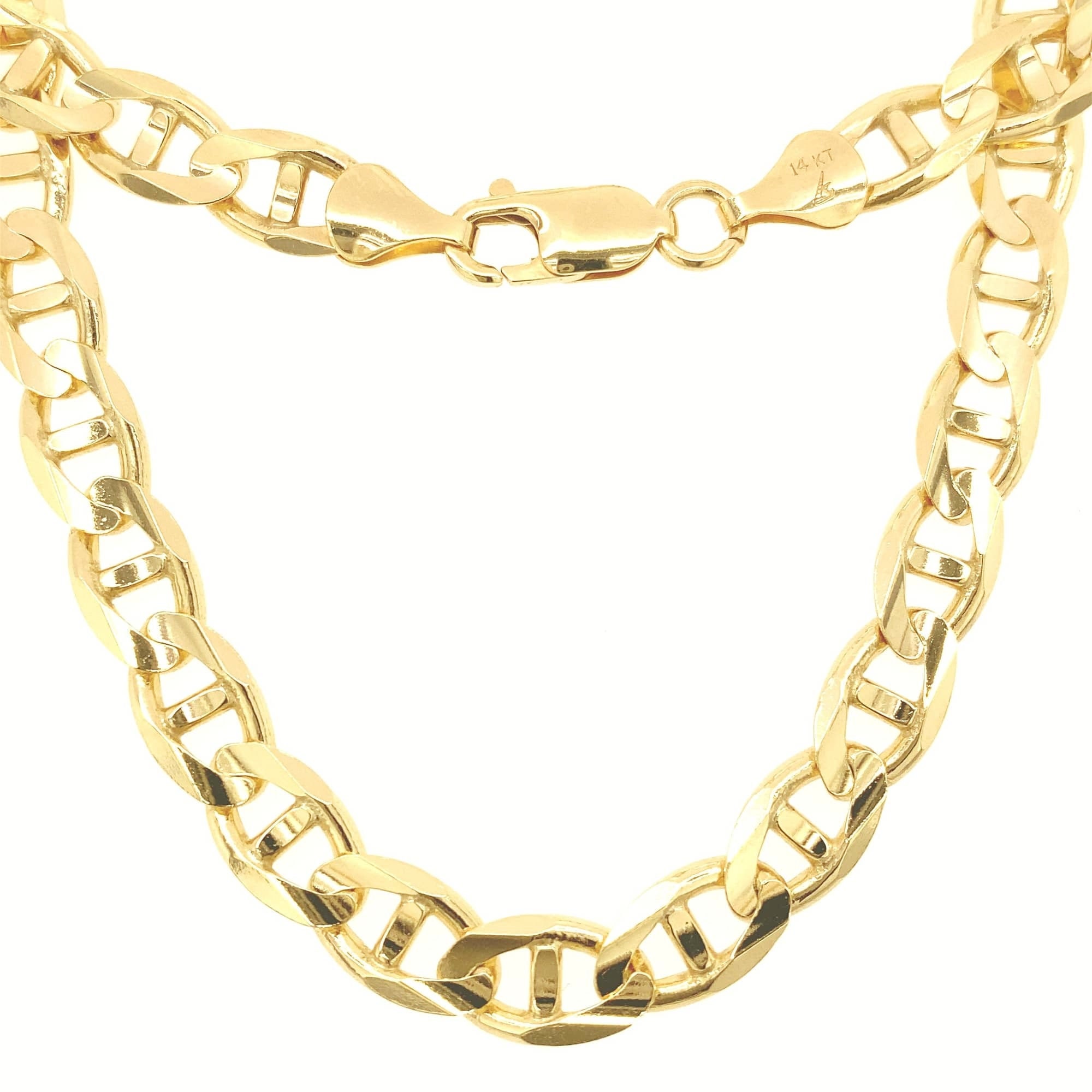 14K Solid Gold Concave Mariner Chain Necklace Italy, 2.5-8mm Thick