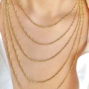 Singapore Chain Necklace 10K 14K Yellow Real Gold Sparkle Diamond Cut Twisted Link Necklace, 2.5mm Thin Dainty Necklace with Lobster Clasp For Women, Anniversary Gift, Birthday Gift, Gift For Her, Gift For Wife.