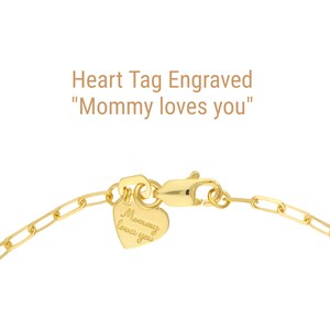 Real Gold Bracelet For Girls, Heart Charm Bracelet 14K Solid Yellow Gold Engraved Heart Tag " Mommy loves you", Girls 14K Gold Bracelet, Gold Paperclip Chain Bracelet Dainty Gold Bracelet Lobster Clasp Gold Heart Bracelet Love Bracelet