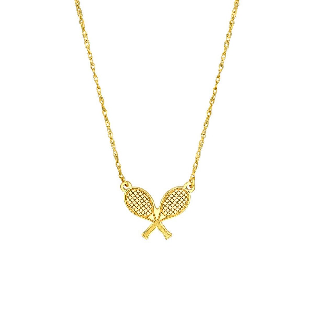 14K Solid Gold Tennis Rackets Pendant Necklace Dainty Adjustable Rope ...
