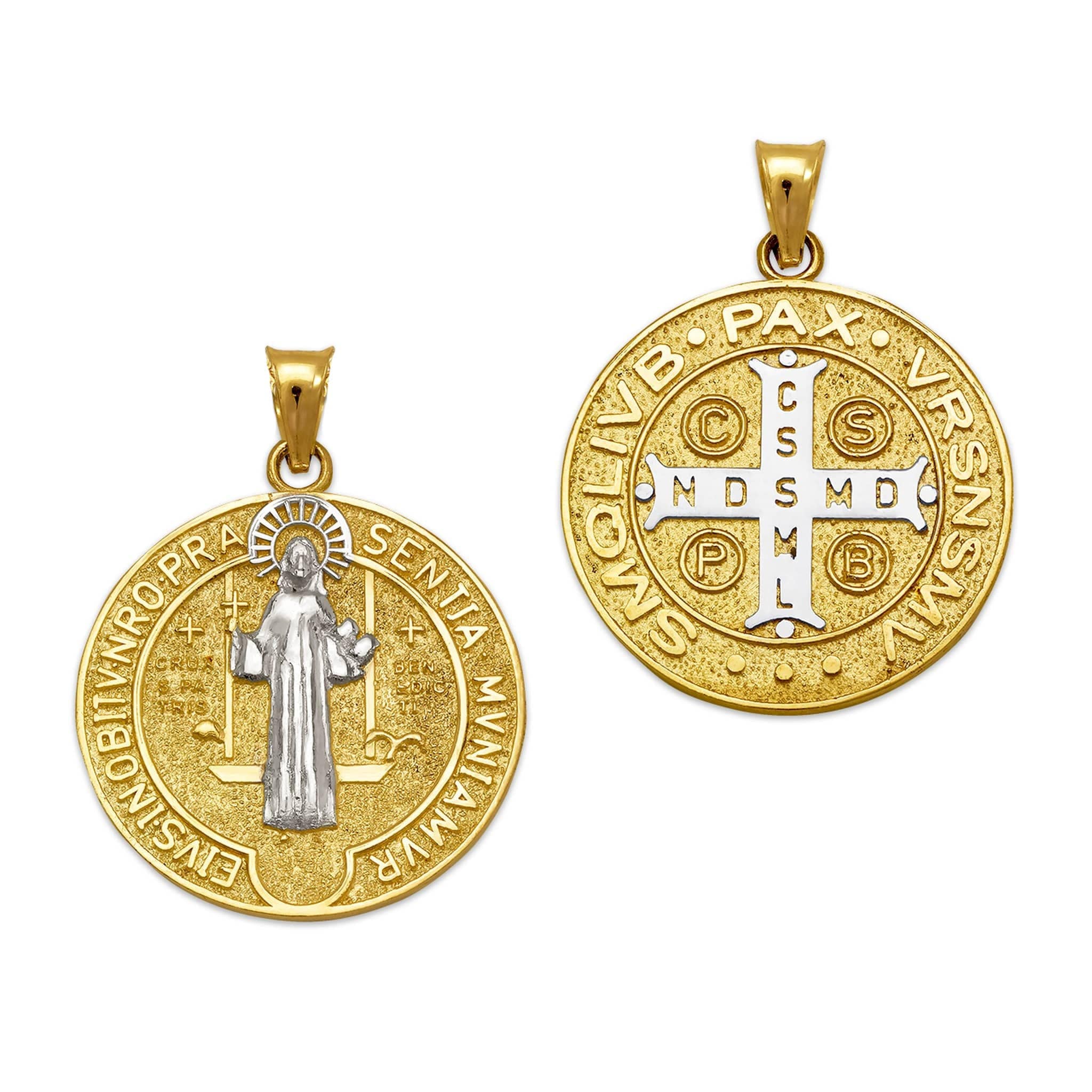 Medalla De San Benito Saint St Benedict 14k Two-Tone Gold Coin Necklace 1 Medalla De San Benito Saint St Benedict 14k Two-Tone Gold Coin Necklace 1