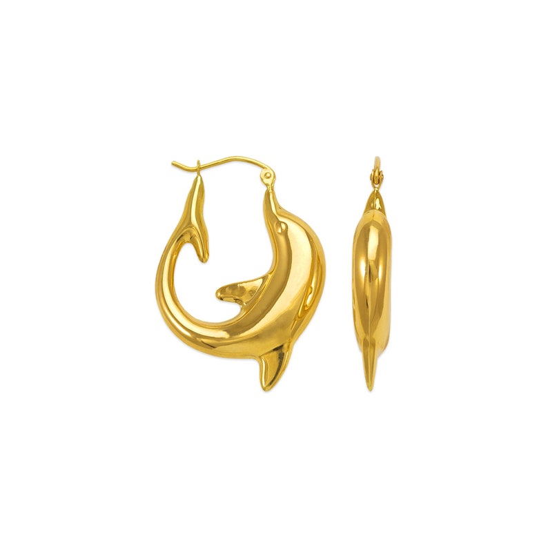 14K Yellow Gold Dolphin Hoop Earrings