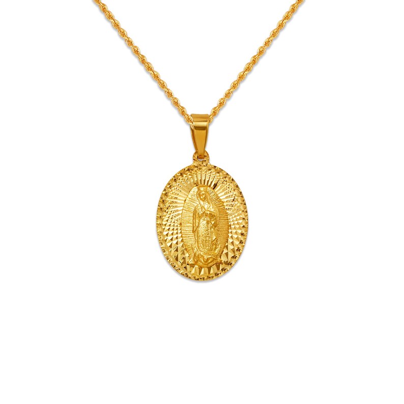 14K Solid Gold Our Lady of Guadalupe Oval Pendant, Religious Medallion ...