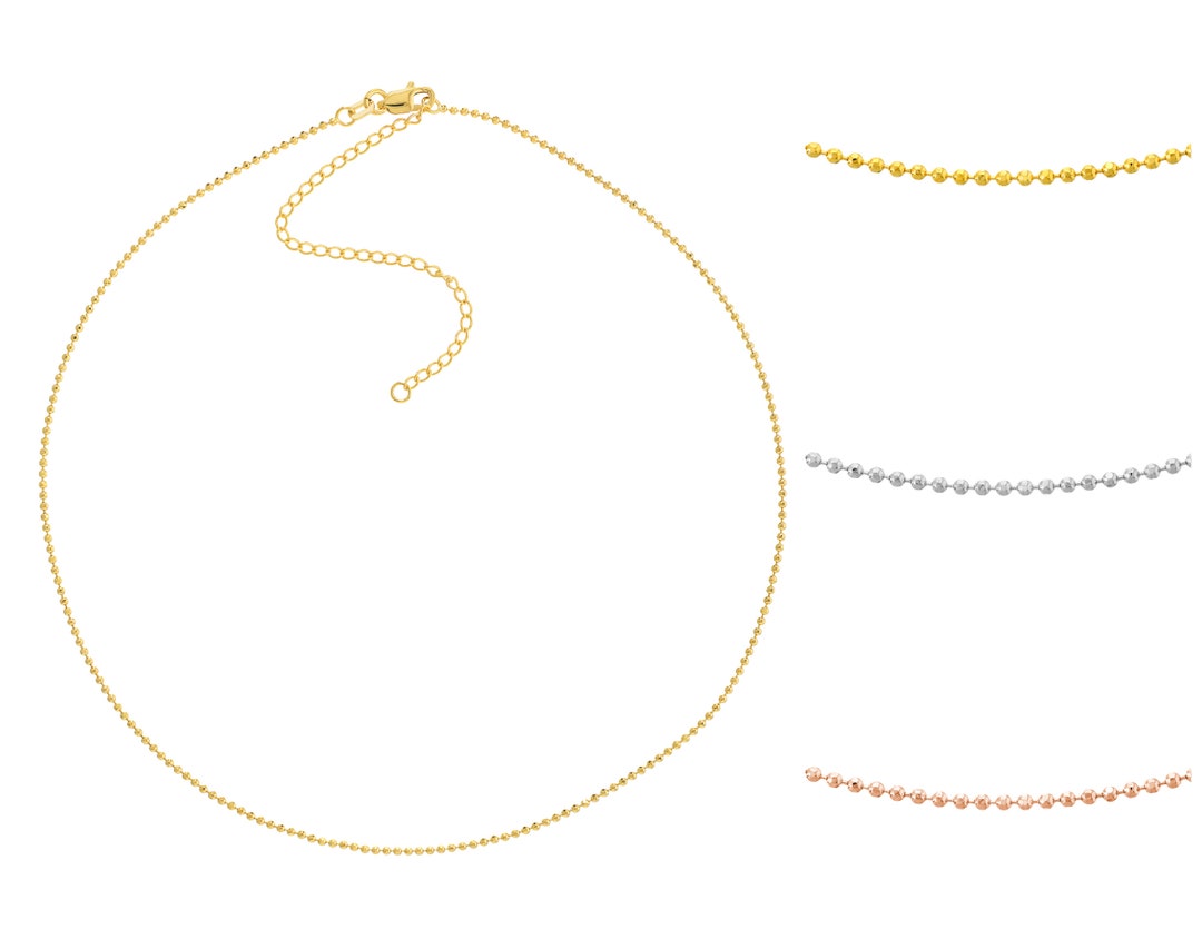 Ball Beaded Chain Choker 14K Solid Yellow White Rose Gold Bead Etsy UK